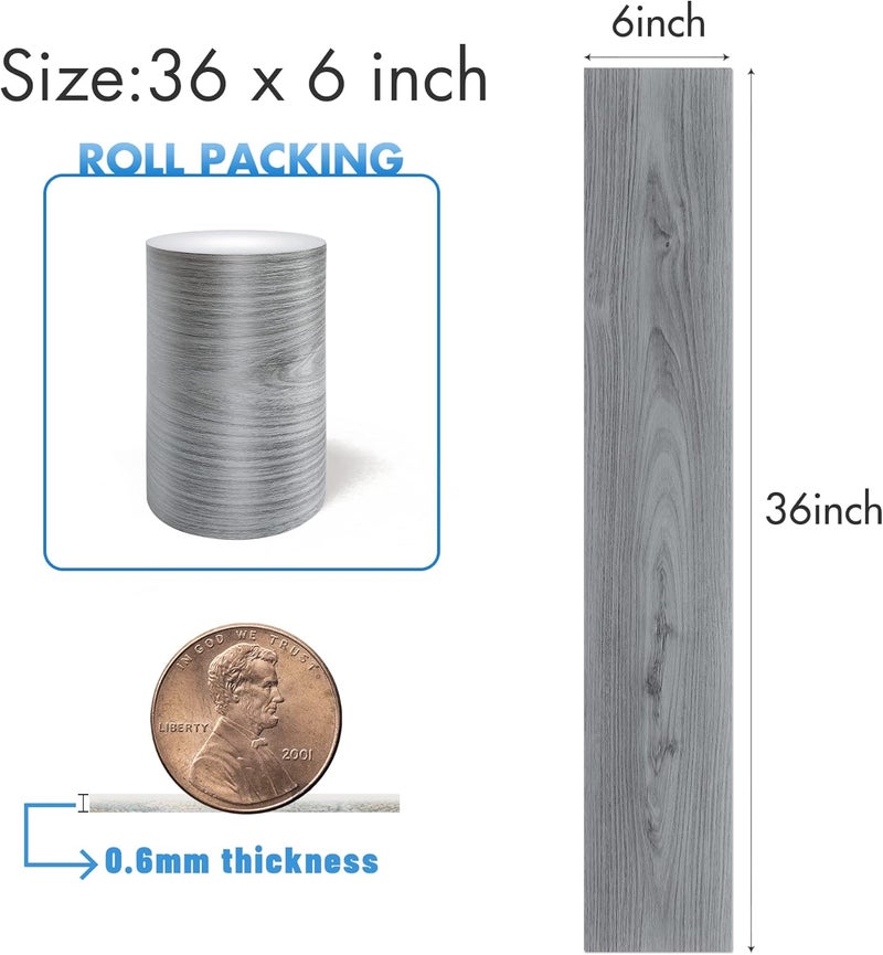 Lareko 54 Sq.Ft,Wood Peel and Stick Floor Tiles,36 Pack Grey Vinyl Flooring (No Adhesive Residue) 36"×6" Waterproof and Non-Slip Laminate Flooring for Renters Bathroom, Living Room ((Nature Grey) - Image 2